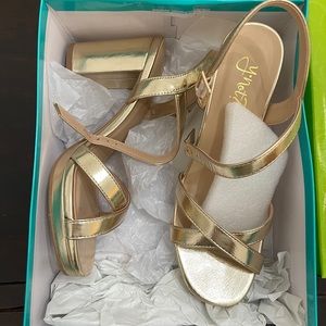 Strappy Gold Sandal with Heel ,Size 7 M, New, Never Worn
